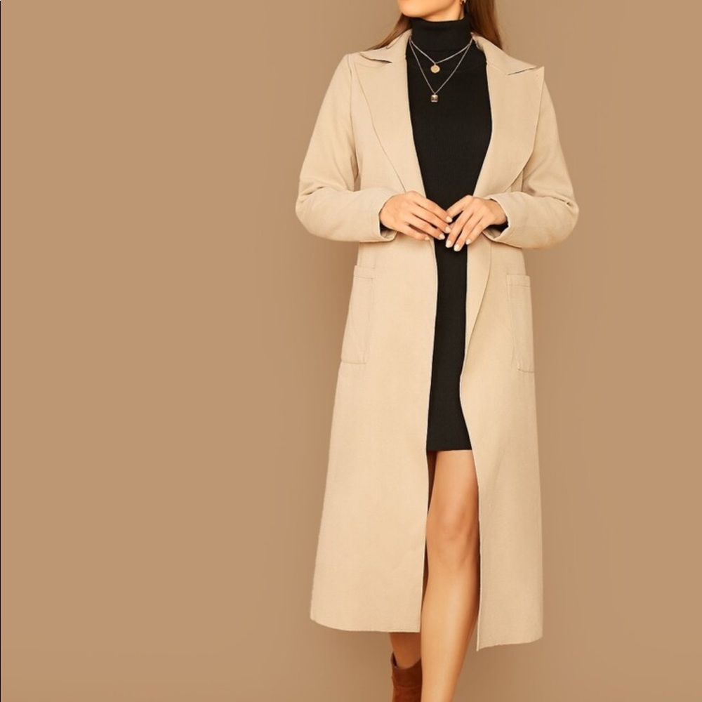 MAXI ANKLE LENGTH KHAKI NOTCHED COLLAR COAT